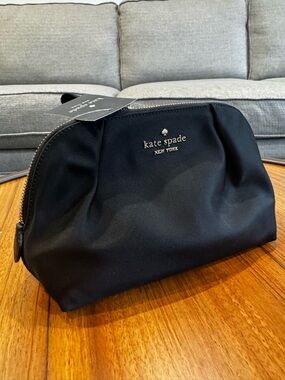 kate spade Black Nylon Toiletry Pouch with Gold Logo